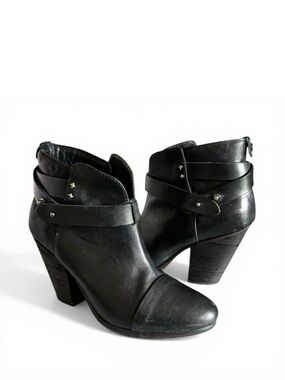 Rag & Bone Harrow Black Leather Heeled Ankle Boots Booties